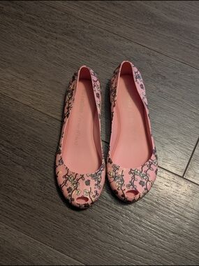 Melissa Pink Floral Peep-Toe Ballet Flats Size 2